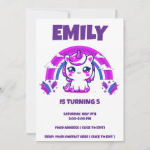 Unicorn Birthday Girl Invite | Editable