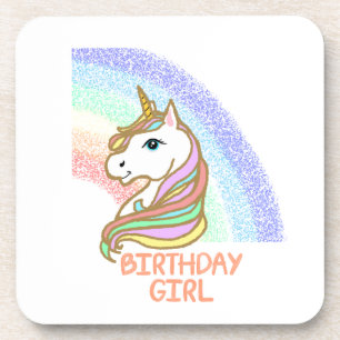 Unicorn Birthday Girl Rainbow Bier Onderzetter
