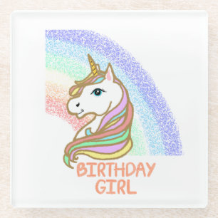 Unicorn Birthday Girl Rainbow Glazen Onderzetter