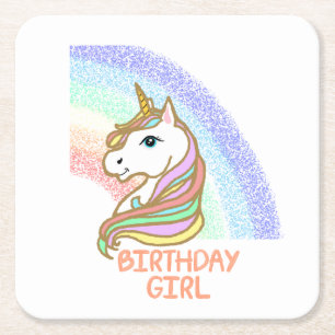 Unicorn Birthday Girl Rainbow Kartonnen Onderzetters