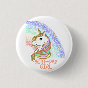 Unicorn Birthday Girl Rainbow Ronde Button 3,2 Cm
