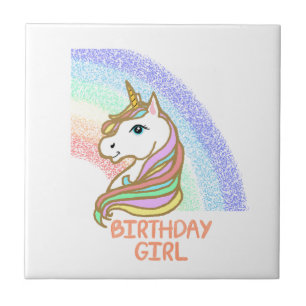 Unicorn Birthday Girl Rainbow Tegeltje
