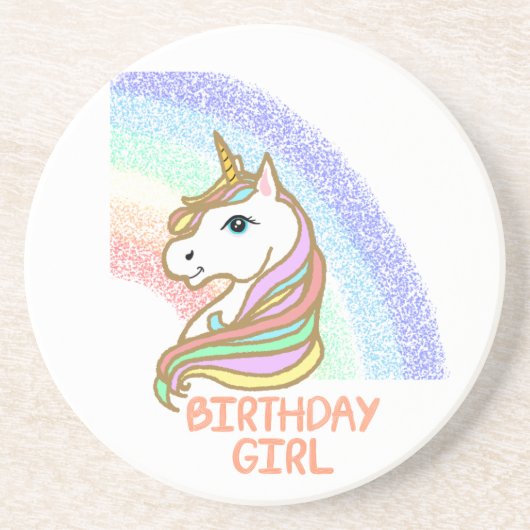 Unicorn Birthday Girl Rainbow Zandsteen Onderzetter (Voorkant)
