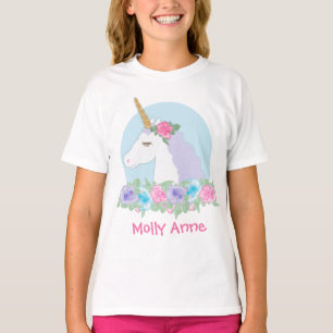 Unicorn Birthday Girl Waterverf Floral T-shirt