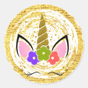 Unicorn Birthday Gold Glitter Sparkle Stars Ronde Sticker