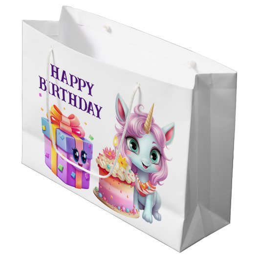 Unicorn Birthday Groot Cadeauzakje (Voorkant Gekanteld)
