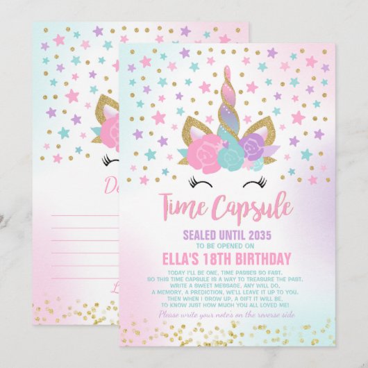 Unicorn Birthday Guestbook Time Capsule met notiti Kaart (Voorkant / Achterkant)