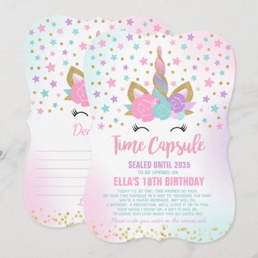 Unicorn Birthday Guestbook Time Capsule met notiti Kaart (Voorkant / Achterkant)