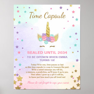 Unicorn Birthday guestbook Time Capsule Pink Girl Poster