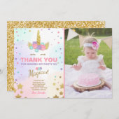 Unicorn Birthday Hartelijk dank voor de kaart Roze (Voorkant / Achterkant)