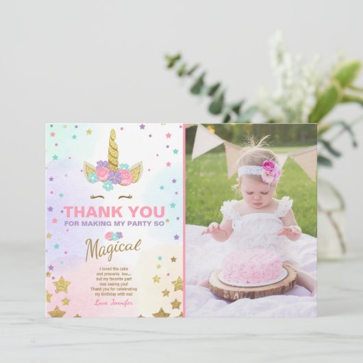 Unicorn Birthday Hartelijk dank voor de kaart Roze (Staand voorkant)