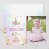 Unicorn Birthday Hartelijk dank voor de kaart Roze (Voorkant / Achterkant)