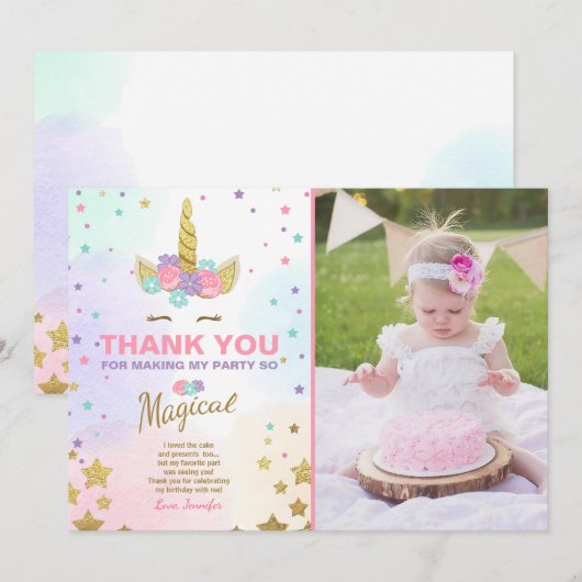 Unicorn Birthday Hartelijk dank voor de kaart Roze (Voorkant / Achterkant)