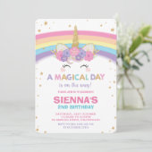 Unicorn Birthday Invitation 1st Birthday Party Kaart (Staand voorkant)