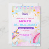 Unicorn Birthday Invitation 1st Birthday Party Kaart (Voorkant)