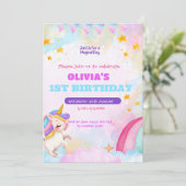 Unicorn Birthday Invitation 1st Birthday Party Kaart (Staand voorkant)