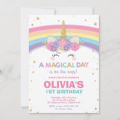 Unicorn Birthday Invitation 1st Birthday Party Kaart (Voorkant)