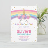 Unicorn Birthday Invitation 1st Birthday Party Kaart (Staand voorkant)