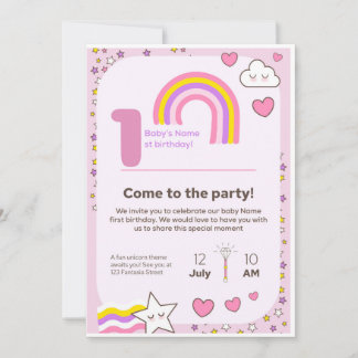 unicorn Birthday Invitation  Feestdagenkaart