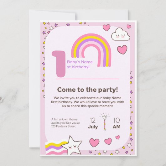 unicorn Birthday Invitation Feestdagenkaart (Voorkant)