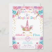 Unicorn Birthday Invitation Floral Kaart (Voorkant)