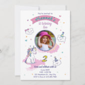 Unicorn birthday invitation girl bday invite kaart (Voorkant)