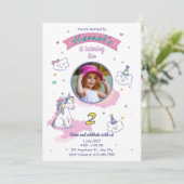 Unicorn birthday invitation girl bday invite kaart (Staand voorkant)