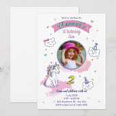 Unicorn birthday invitation girl bday invite kaart (Voorkant / Achterkant)