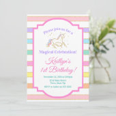 Unicorn Birthday Invitation Girl Glitter Gold Kaart (Staand voorkant)