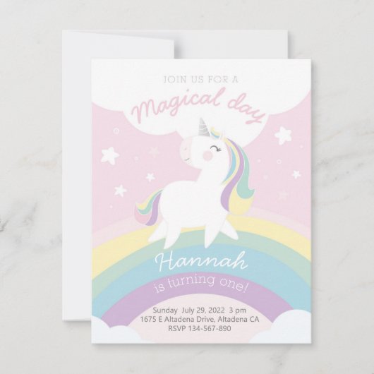 Unicorn birthday invitation kaart (Voorkant)