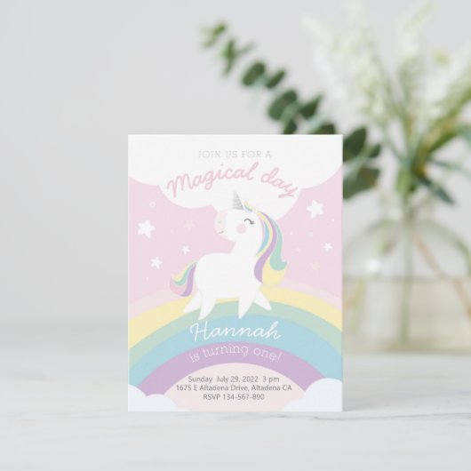 Unicorn birthday invitation kaart (Staand voorkant)