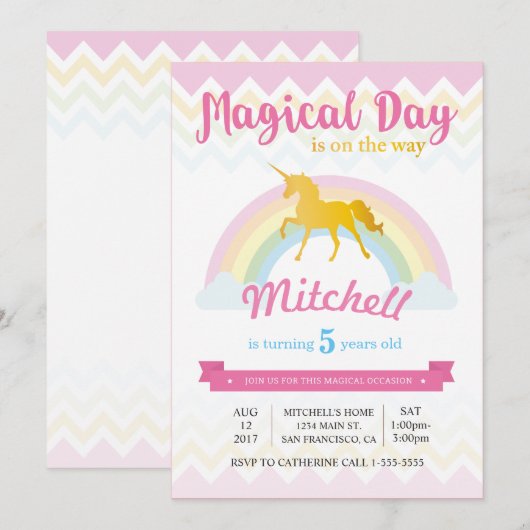 UNICORN BIRTHDAY INVITATION KAART (Voorkant / Achterkant)