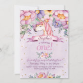 Unicorn Birthday Invitation Magical Floral Invite Kaart (Voorkant)