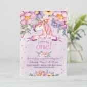Unicorn Birthday Invitation Magical Floral Invite Kaart (Staand voorkant)