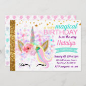 Unicorn Birthday Invitation Magical Kaart (Voorkant / Achterkant)
