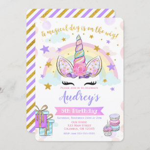 Unicorn Birthday Invitation Magical Party Glitter Kaart