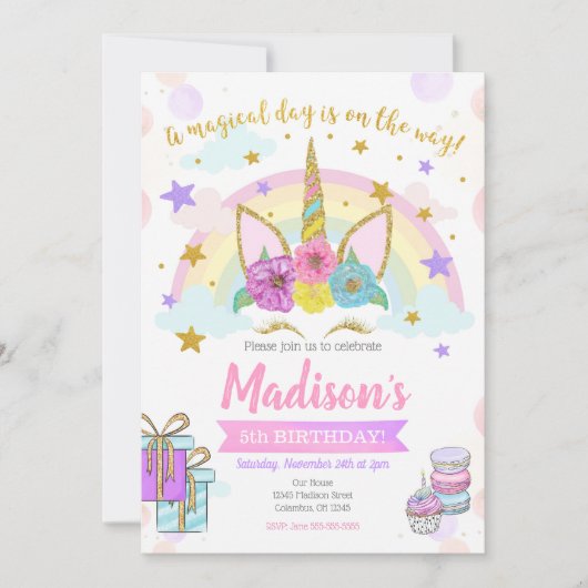 Unicorn Birthday Invitation / Magical Party Kaart (Voorkant)