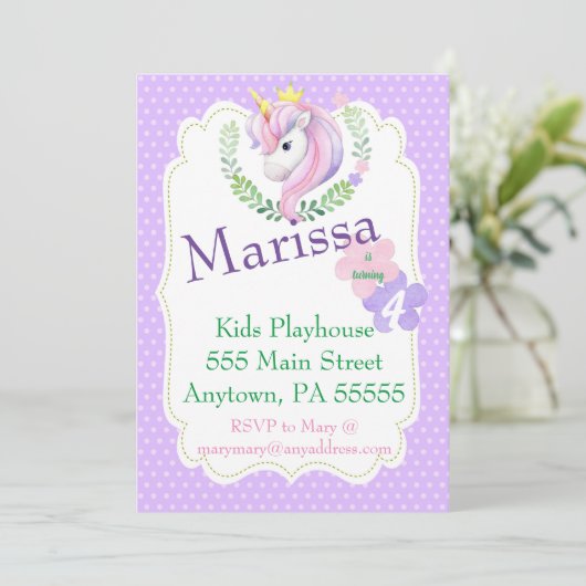 Unicorn Birthday Invitation, Magical party nodig Kaart (Staand voorkant)