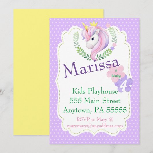 Unicorn Birthday Invitation, Magical party nodig Kaart (Voorkant / Achterkant)
