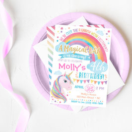 Unicorn Birthday Invitation Magical Rainbow Invite Kaart