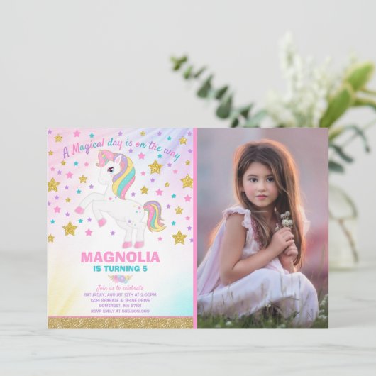 Unicorn Birthday Invitation Magical Unicorn Party Kaart (Staand voorkant)