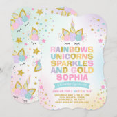 Unicorn Birthday Invitation Magical Unicorn Party Kaart (Voorkant / Achterkant)