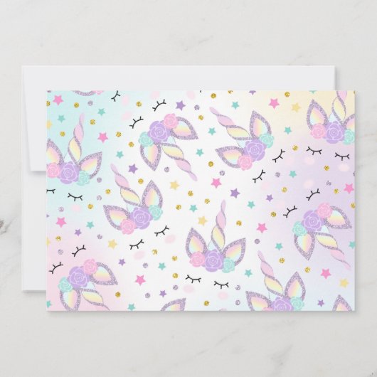 Unicorn Birthday Invitation Magical Unicorn Party Kaart (Achterkant)