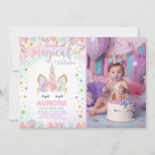 Unicorn Birthday Invitation Magical Unicorn Party Kaart (Voorkant)