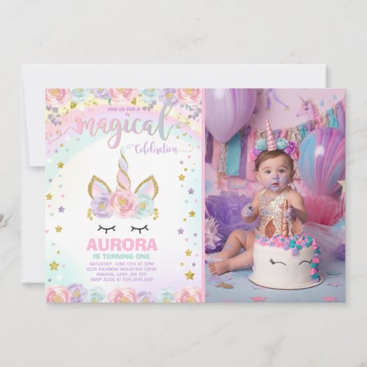 Unicorn Birthday Invitation Magical Unicorn Party Kaart (Voorkant)
