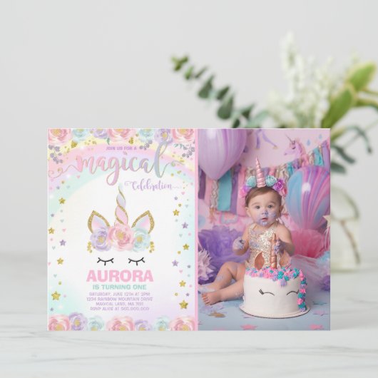 Unicorn Birthday Invitation Magical Unicorn Party Kaart (Staand voorkant)