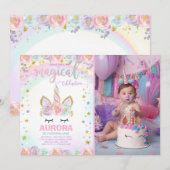 Unicorn Birthday Invitation Magical Unicorn Party Kaart (Voorkant / Achterkant)