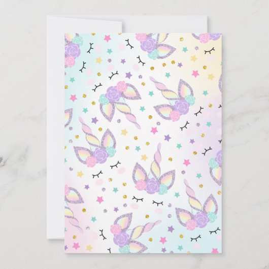 Unicorn Birthday Invitation Magical Unicorn Party Kaart (Achterkant)