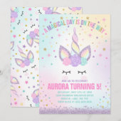 Unicorn Birthday Invitation Magical Unicorn Party Kaart (Voorkant / Achterkant)