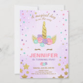 Unicorn Birthday Invitation Paars Gold Magical Kaart (Voorkant)
